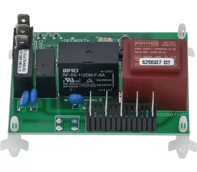 Řídicí elektronika 620507-02 o rozměru 90 × 73 mm pro výrobníky ledu Barline, Icematic, Scotsman a Simag